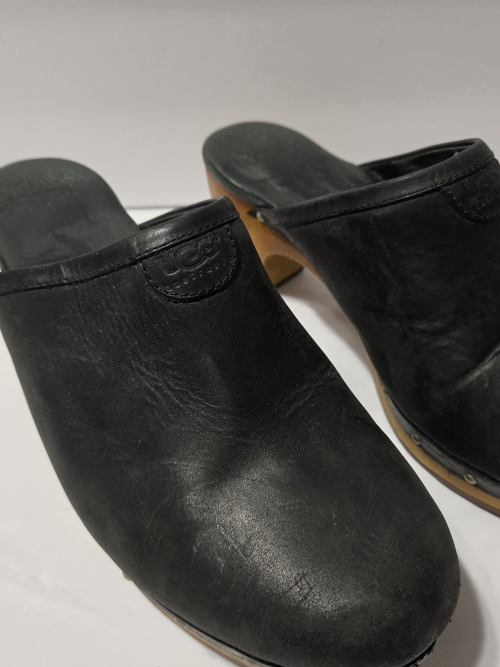 UGG Black Leather Clog Mules